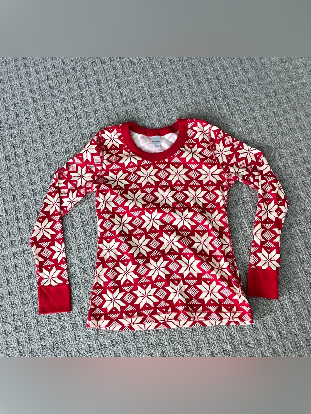 Hanna Andersson Women's Red Snowflake Fair Isle Long Sleeve Top Organic Cotton S